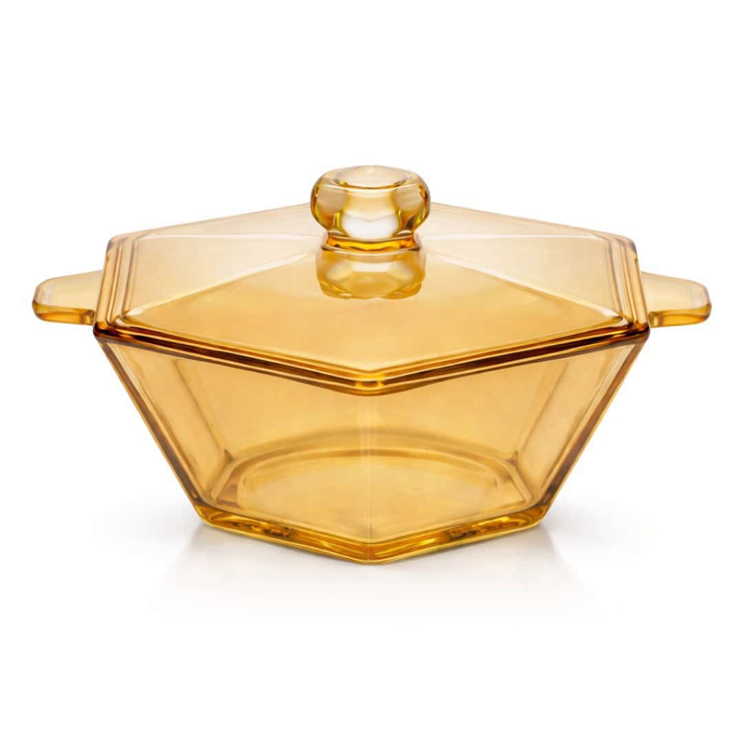 Bol din sticlă cu capac 2 Bol din sticla cu capac amber hexagonal 1600ML