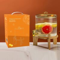 Borcan limonada cu robinet 3.6L cu suport bambus si metal A16509 Borcan limonada cu robinet 3.6L cu suport bambus si metal