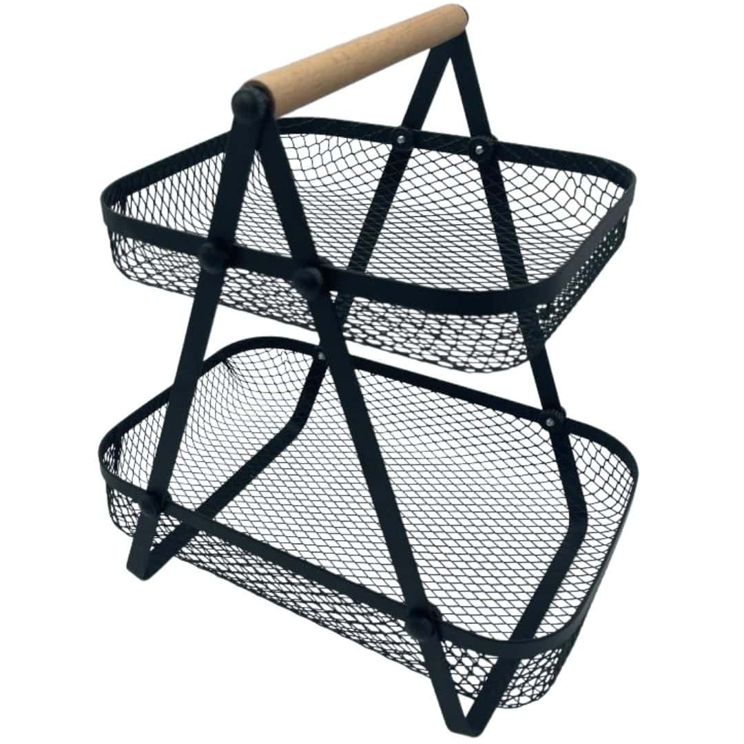 Fructieră Decorativă Cu 2 Niveluri, 27×18×29 Cm, Metal Și Lemn – A15756