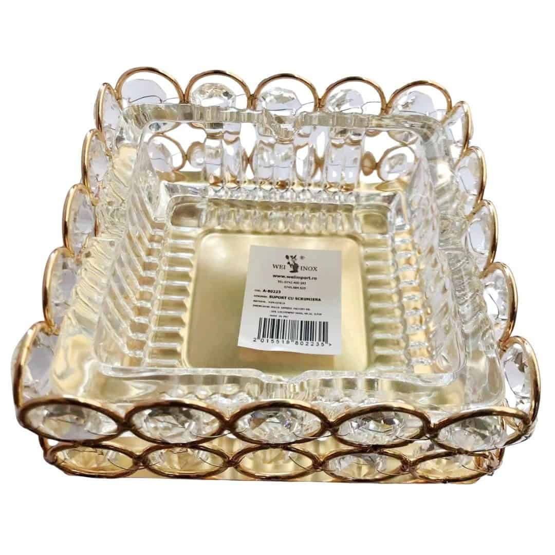 Scrumieră Decorativă Din Sticlă Cu Suport Metalic – A80223 Scrumieră Decorativă Din Sticlă Cu Suport Metalic – A80223