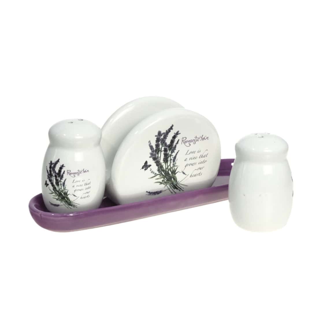 Set Solnițe Sare Și Piper Ceramice 3 Piese Cu Suport – A12641