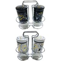 Set Solnițe Sare Și Piper Din Sticlă Cu Suport Metalic – A14173 Set Solnițe Sare Și Piper Din Sticlă Cu Suport Metalic – A14173