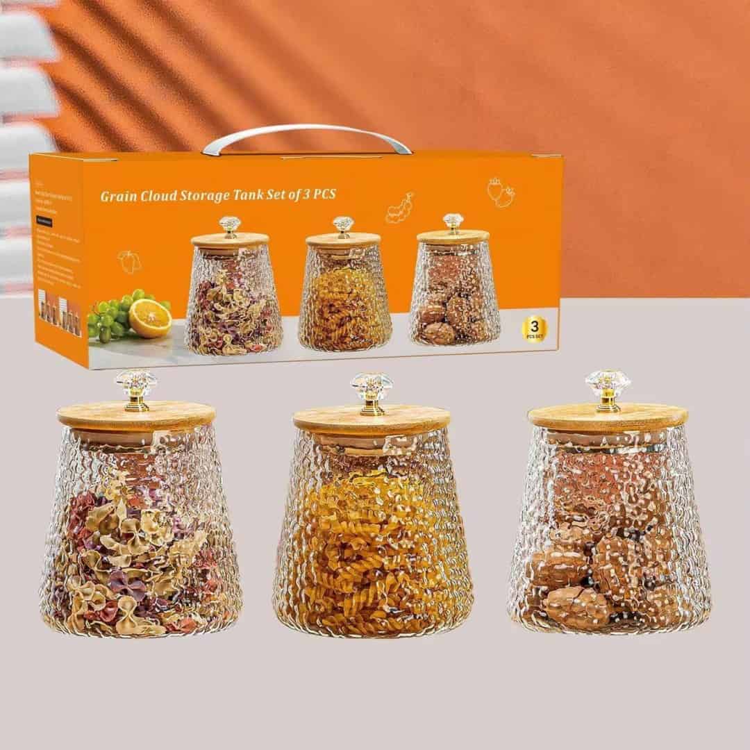 Set borcane sticla capac bambus 3 bucati 850 ml pentru condimente A16515 1 Set borcane sticla capac bambus 3 bucati 850 ml pentru condimente