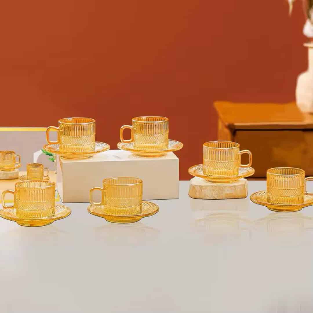 Set cesti cafea sticla 6 bucati 120 ml cu farfurii pentru espresso A16490 2 Set cesti cafea sticla 6 bucati 120 ml cu farfurii pentru espresso