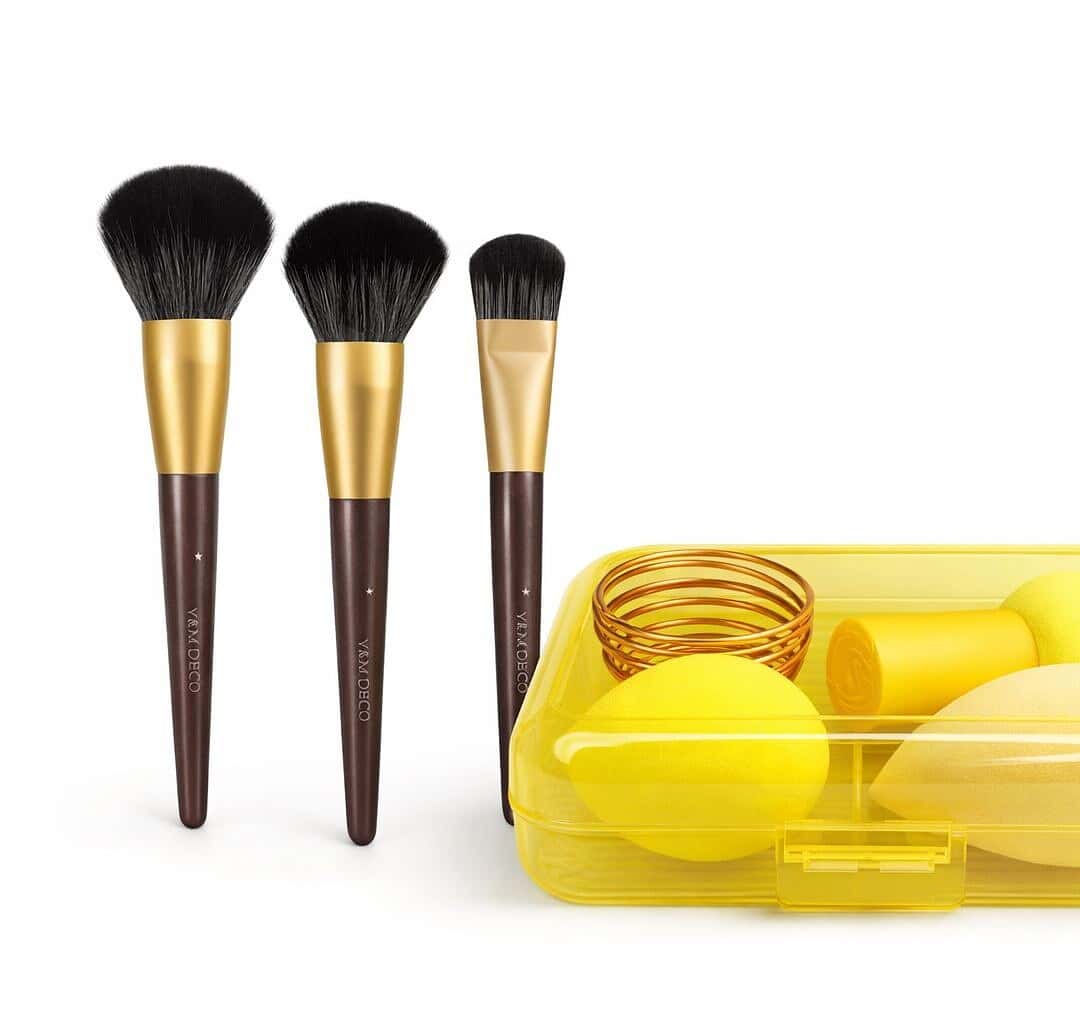 Set pensule machiaj profesionale pudră, blush, fond de ten + bureți machiaj cadou 1 Set pensule machiaj profesionale pudră, blush, fond de ten + bureți machiaj cadou