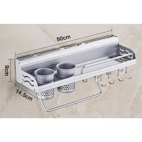 Suport Baie Metalic 50 Cm Cu Raft Și Cârlige – A12043 Suport Baie Metalic 50 Cm Cu Raft Și Cârlige – A12043