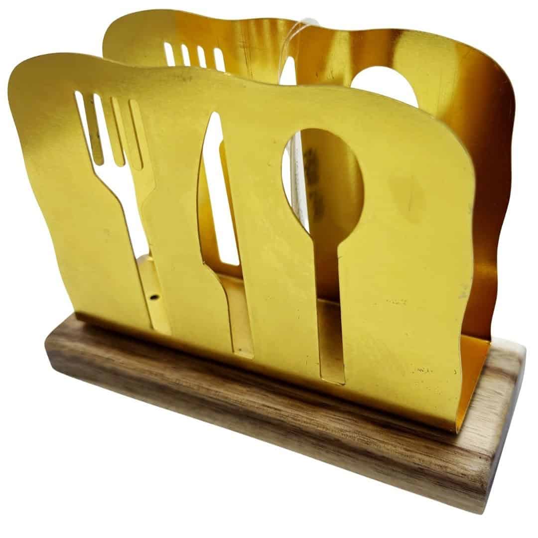 Suport Servetele Metalic Auriu Cu Baza Din Lemn – A16204 Suport Servetele Metalic Auriu Cu Baza Din Lemn – A16204